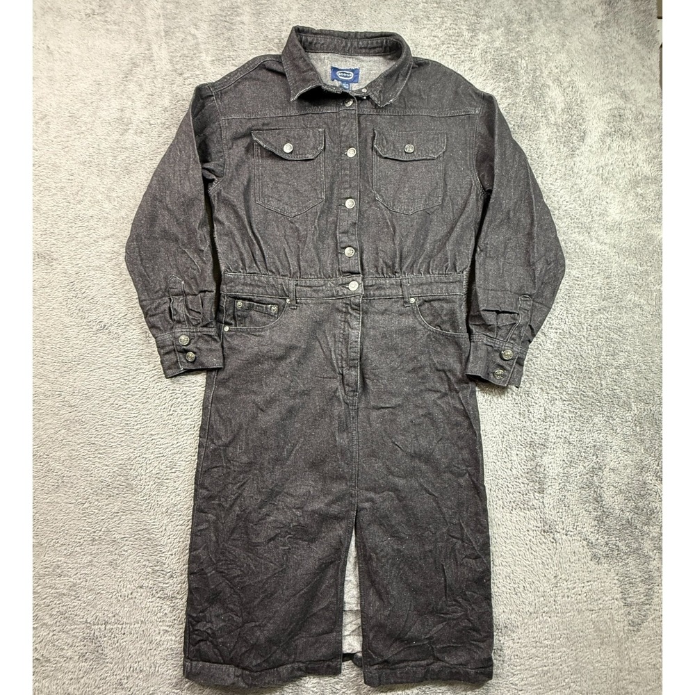 Scoop Womens L Black Denim Jumpsuit Dress Long Sleeve Y2K Relaxed Fit Boilersuit